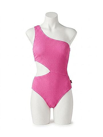 Michael Kors One Shoulder Side Cutout Swimsuit in Pink (view 1)