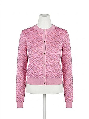 Versace La Greca Jacquard Cardigan in Pink (view 1)