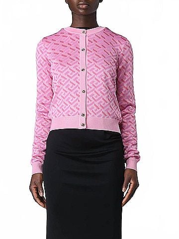 Versace La Greca Jacquard Cardigan in Pink (view 2)