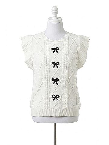 Katydid Collection Cable Knit Bow Sweater Top in White (view 1)