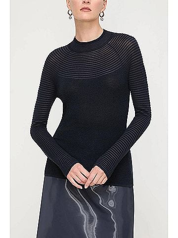 Lafayette 148 New York Fine Gauge Merino Textured Stripe Sweater in Ink (view 2)