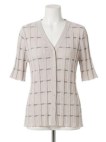 Lafayette 148 New York Women's Plaited Ribbed Stripe Cardigan in Pearl Multi (view 1)