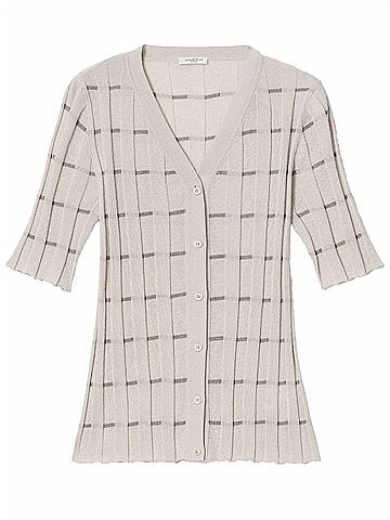 Lafayette 148 New York Women's Plaited Ribbed Stripe Cardigan in Pearl Multi (view 2)