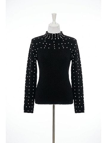 Frank Lyman Design Binita Pearl And Rhinestone Embellishments Sweater in Black (view 1)