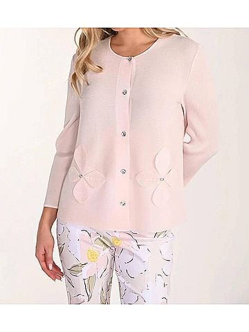 Frank Lyman Design Faylie Floral Appliqué Hip-Length Cardigan in Blush (view 2)