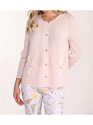 Frank Lyman Design Faylie Floral Appliqué Hip-Length Cardigan in Blush (view 2)