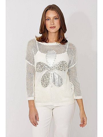 Frank Lyman Design Saphine Sequin Floral Embellished Sweater in Off-White (view 2)