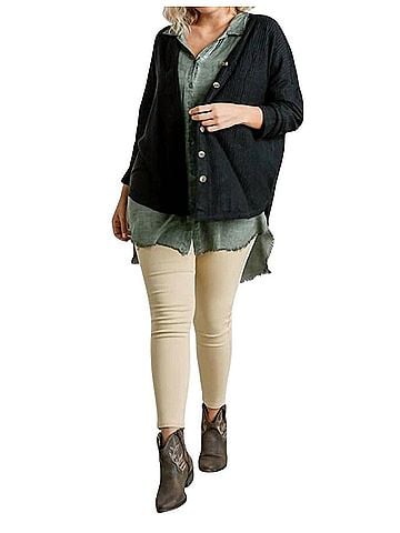Umgee Waffle Knit Cardigan in Black (view 2)