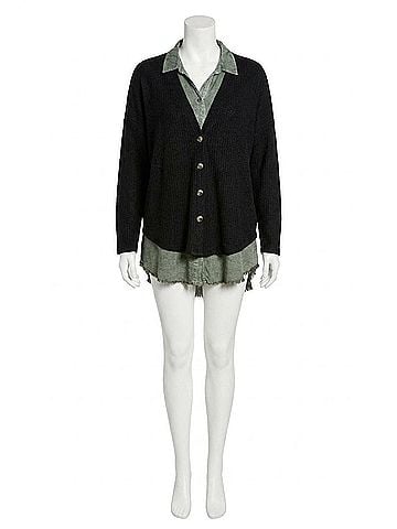 Umgee Waffle Knit Cardigan in Black (view 1)