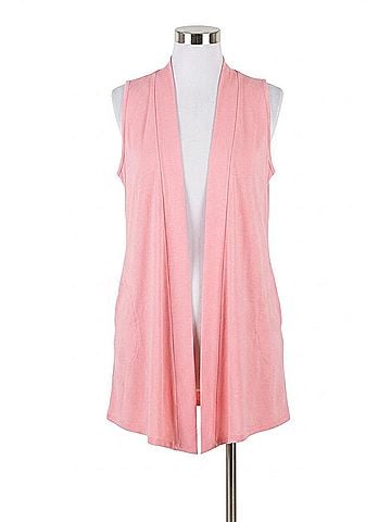 Zenana Open-Front Sleeveless Cardigan in Pink (view 1)