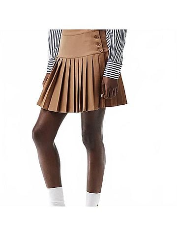 Lacoste Pleated Button Waist Skirt in Brown Six (view 2)