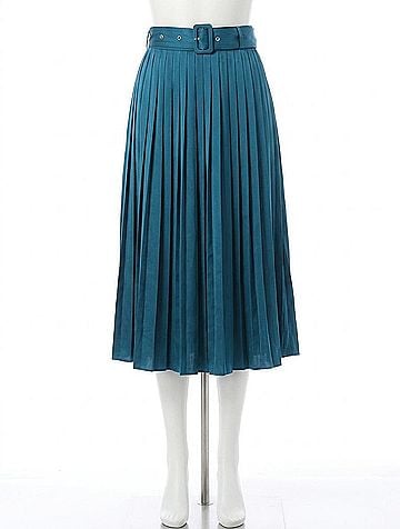 Fate Satin Pleated Midi Skirt in Teal (view 1)