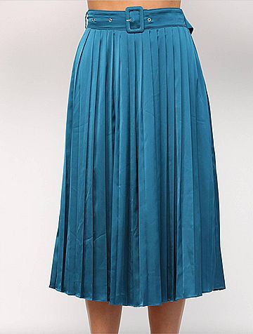 Fate Satin Pleated Midi Skirt in Teal (view 2)