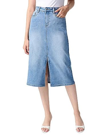 Joseph Ribkoff A-Line Midi Skirt in Denim Blue (view 2)