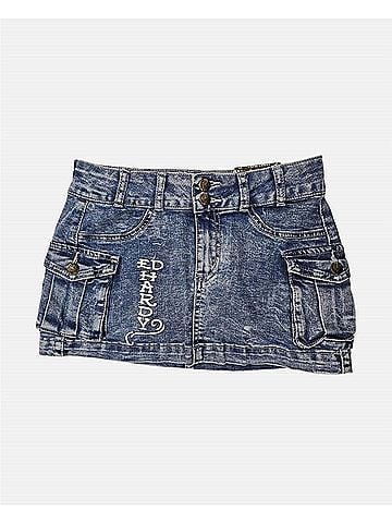 Ed Hardy Women's Heart Dagger Cargo Skirt in Light Wash (view 2)