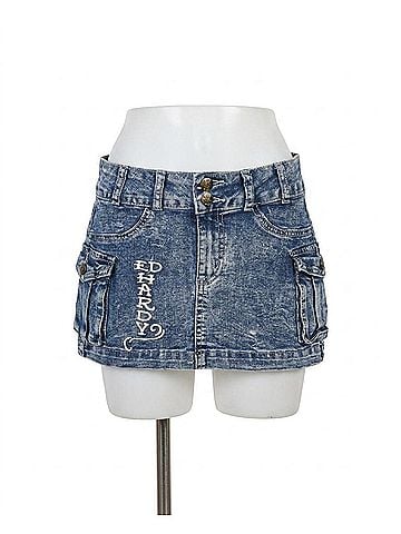 Ed Hardy Women's Heart Dagger Cargo Skirt in Light Wash (view 1)
