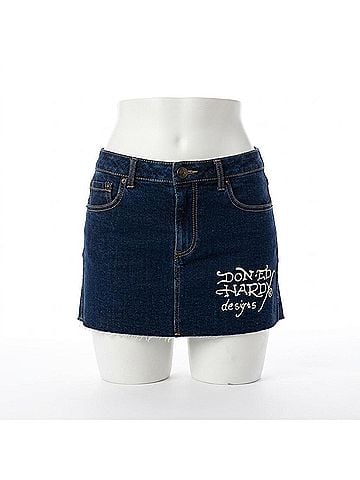 Ed Hardy Tattoo Collage Dark Denim Cutoff Mini Skirt in Dark Wash (view 1)