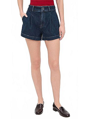 Paige Camille Pleated Denim Shorts in Ballast (view 2)