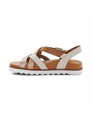 Aetrex Women's Carmen Low Platform Strap Sandal in Champagne Multi (view 2)