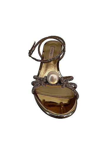 Casadei Women's Metallic Crystal Sandal With Pearl in Gold (view 2)