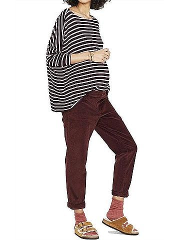 Hatch Women's The Boyfriend Corduroy Pants in Wine (view 2)