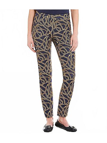Michael Kors Printed Skinny Pants in True Navy/Gold (view 2)