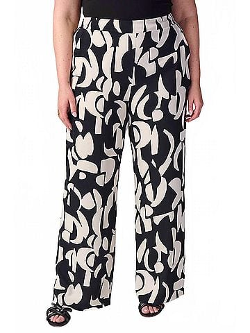Joseph Ribkoff Geometric Print Wide Leg Pull On Pants in Black/Moonstone (view 2)