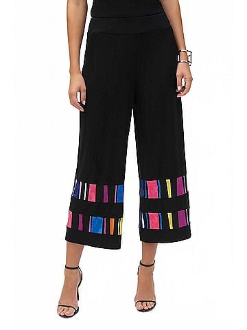 Joseph Ribkoff Cropped Color Block Wide Leg Trouser in Black/Multi (view 2)