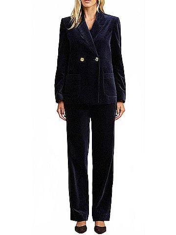Trovata Finch Straight Leg Pant in Dark Sapphire Velvet (view 2)