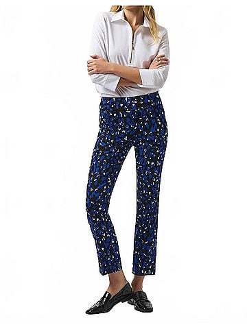 Joseph Ribkoff Patterned Mid-Rise Trousers in Black/Royal Sapphire (view 2)