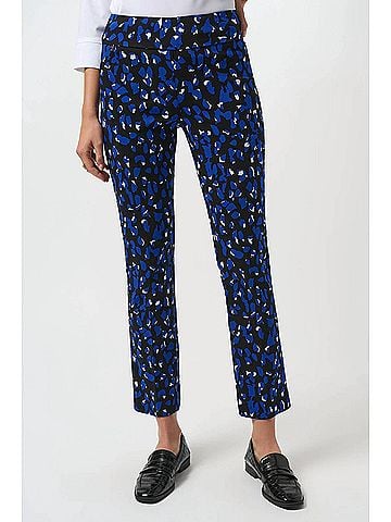 Joseph Ribkoff Geometric Print Pull-On Straight Leg Pants in Black/Royal (view 2)