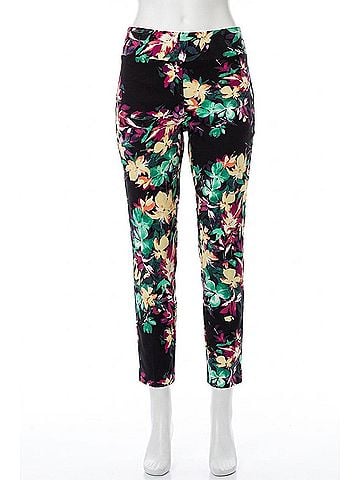 Joseph Ribkoff Women's Floral Print Pull On Pants in Black/Yellow/Green (view 1)