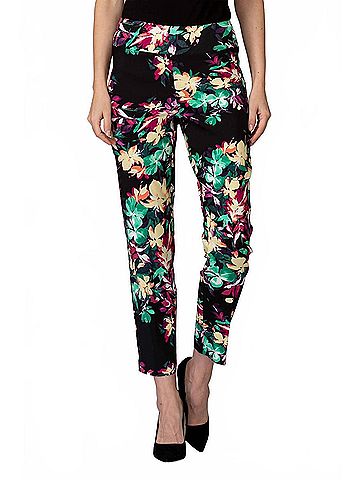 Joseph Ribkoff Women's Floral Print Pull On Pants in Black/Yellow/Green (view 2)