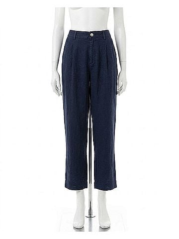 Bella Dahl Luxe Linen Pleated Wide Leg Ankle Pant in Italian Navy (view 1)