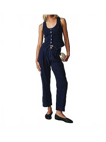 Bella Dahl Luxe Linen Pleated Wide Leg Ankle Pant in Italian Navy (view 2)
