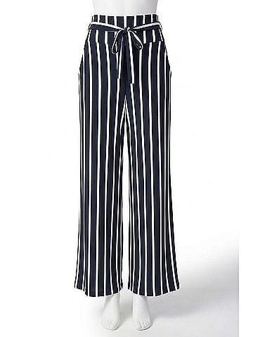 Joseph Ribkoff Striped Silky Knit Wide-Leg Pants in Midnight Blue/Multi (view 1)