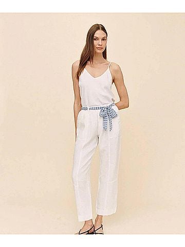 Bella Dahl Seam Pant With Printed Sash in White (view 2)