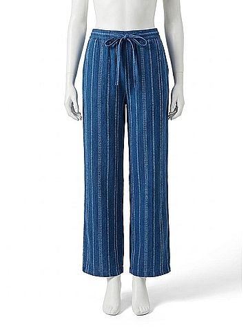 Bella Dahl Drawstring Wide Leg Pants in Indigo Stripe (view 1)