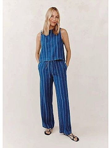 Bella Dahl Drawstring Wide Leg Pants in Indigo Stripe (view 2)