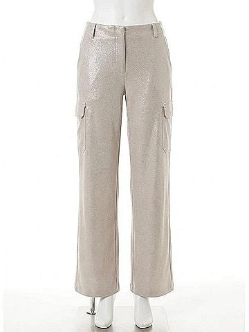 Lyssé Callie Patent Foil Vegan Suede Cargo Pant in Liquid Soft Taupe (view 1)