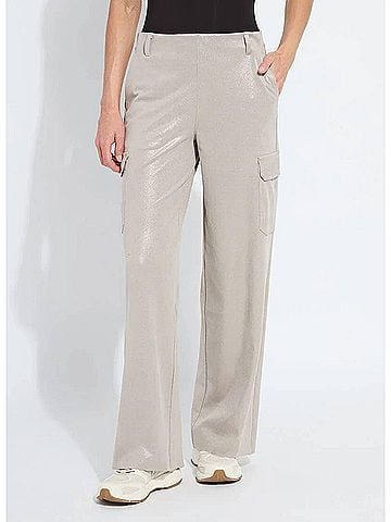 Lyssé Callie Patent Foil Vegan Suede Cargo Pant in Liquid Soft Taupe (view 2)