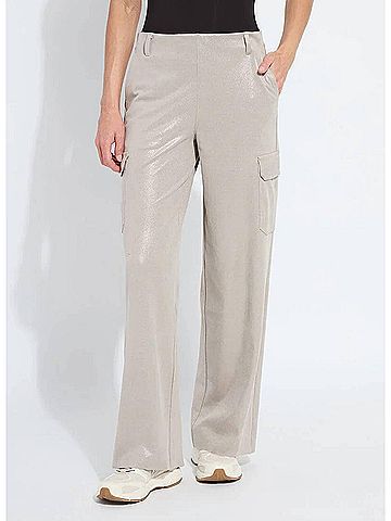 Lyssé Callie Patent Foil Vegan Suede Cargo Pant in Liquid Soft Taupe (view 2)