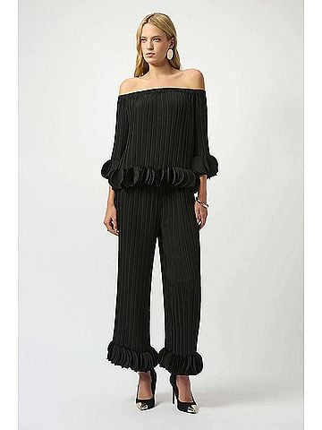 Joseph Ribkoff Gia Georgette Wide Leg Pleated Pants in Black (view 2)