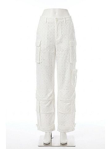 Steve Madden Duo Relaxed Wide Leg Pants in White Eyelet (view 1)