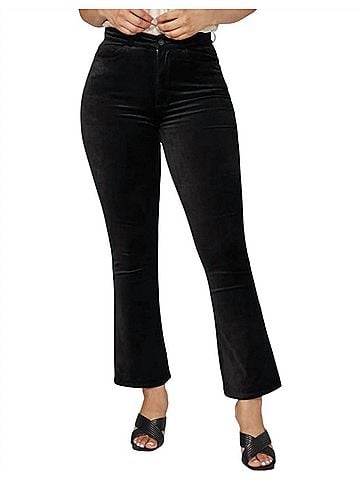 Paige Flaunt Femme Ankle Flare Pants in Black Velvet (view 2)