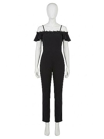 Kensie Crepe Scuba Cold Shoulder Jumpsuit in Black (view 1)