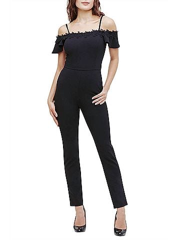 Kensie Crepe Scuba Cold Shoulder Jumpsuit in Black (view 2)