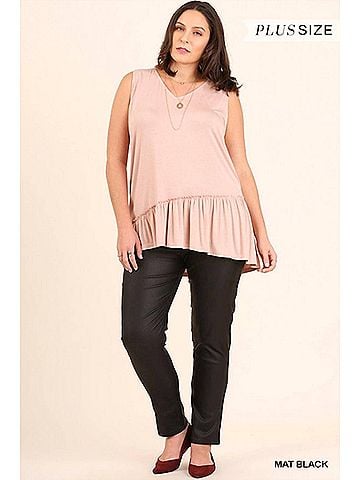 Umgee Metallic Slim Straight Leg Plus Jegging in Mat Black (view 2)