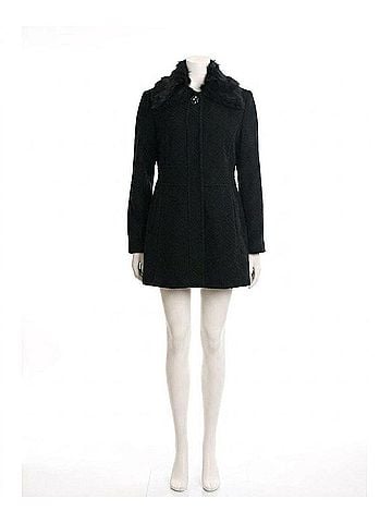 Jessica Simpson Women's Faux Fur Collar Walker Coat in Black (view 1)