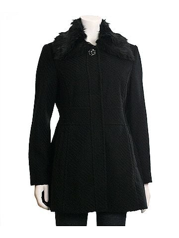 Jessica Simpson Women's Faux Fur Collar Walker Coat in Black (view 2)